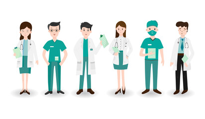 Doctors team characters isolated on white background.Vector.Illustration.