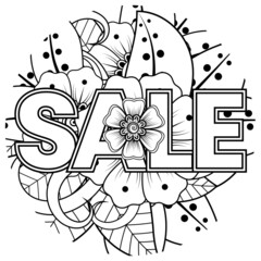 Sale banner or card template with mehndi flower