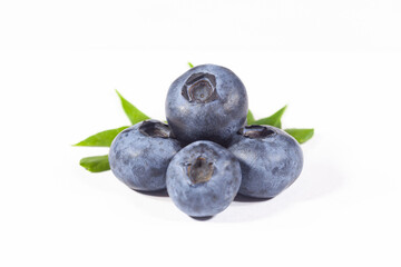 Ripe blueberries on a white background