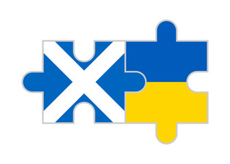 puzzle pieces of scotland and ukraine flags. vector illustration isolated on white background	
