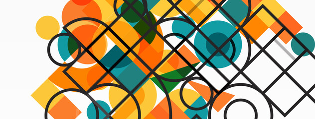 Beautiful abstract background. Circles, triangle shapes, and squares. Minimal geometric template for wallpaper, banner, background or landing