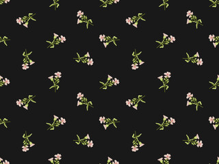 Flower cartoon character seamless pattern on black background.Pixel style