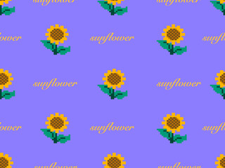 Sunflower cartoon character seamless pattern on purple background.Pixel style