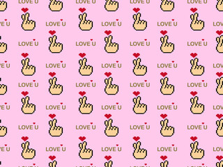 Naklejka premium Love cartoon character seamless pattern on pink background.Pixel style