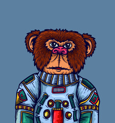 Cute monkey astronaut cartoon vector icon illustration close up