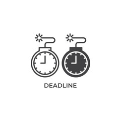 Deadline concept, clock time with bomb. Vector outline icon template