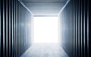 Inside View of Empty Shipping Cargo Container. Dark Space Abstract Background