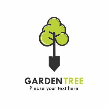 Garden tree logo template illustration. there are farming tool with tree