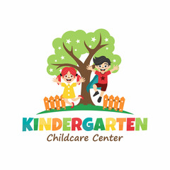 Preschool, kindergarten, playgroup logo icon design template. Children school vector illustration
