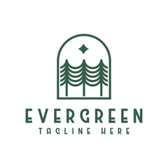 evergreen pine tree with star logo design