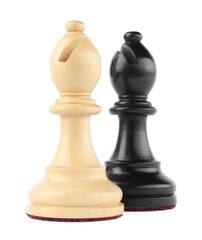 Different bishops on white background. Chess pieces