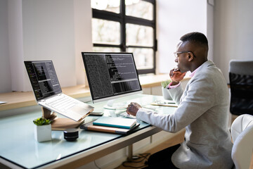 African American Man Programmer. Girl Coding