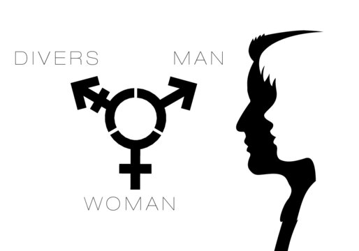 Gender Symbol for woman, man, divers black white	