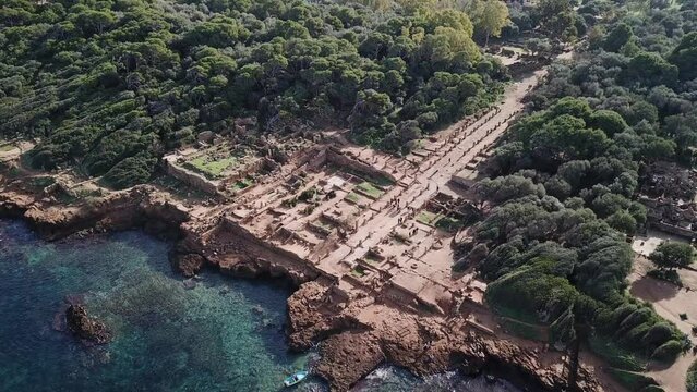 4K Footage, Aerial view of the ancient city of Tipaza, Algeria