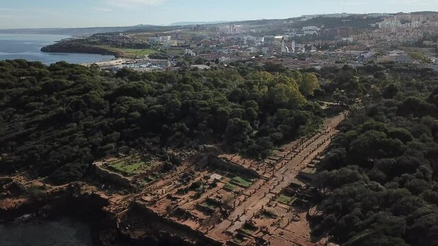 4K Footage, Aerial view of the ancient city of Tipaza, Algeria