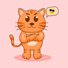 Cute orange cat standing, cartoon vector illustration