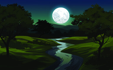 Fototapeta premium night landscape with moon