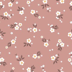 Seamless vintage pattern. White flowers . Dirty pink background. vector texture. fashionable print for textiles, wallpaper and packaging.