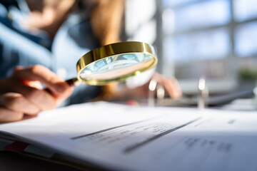 Auditor Using Magnifying Glass For Audit