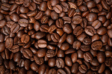 coffee beans, freshly roasted grain an image for coffee business or as background