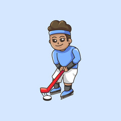 Cartoon boy playing hockey illustration