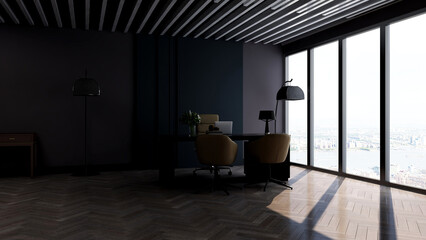 3d office minimalist room with wooden design interior