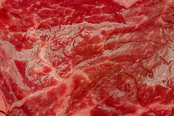 Beef meat close up as a background. Macro photo of raw fresh meat.