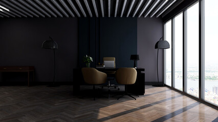 3d office minimalist room with wooden design interior