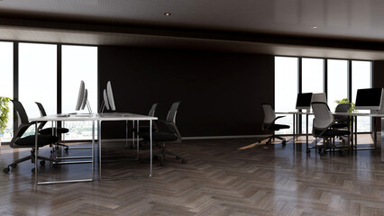 3d office minimalist room with wooden design interior