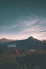 Sunset at Rinjani basecamp and the cloud over Segara Anak lake.