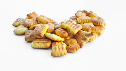 Alphabetical shape cookies isolated on white background