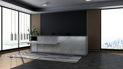 office front desk or receptionist room with wooden design interior