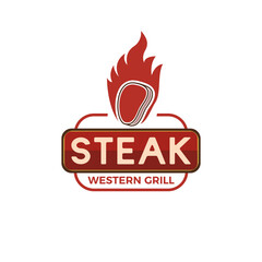 Burn Steak logo identity. Beef steak food or grill design template. Vintage logo vector illustration concept
