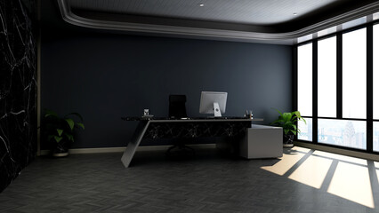 3d office minimalist room with wooden design interior