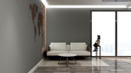 office wooden lobby waiting room for company wall logo mockup