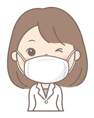 マスク着用の女性（白衣・ドクター）