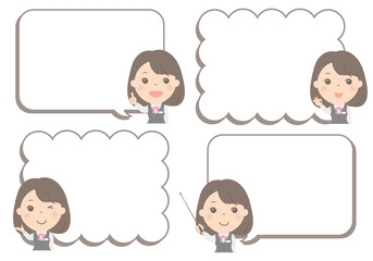 女性イラスト吹き出しセット（OL）