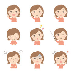 女性の上半身イラストセット（若い女性）