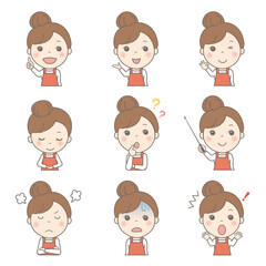 女性の上半身イラストセット（エプロン）	