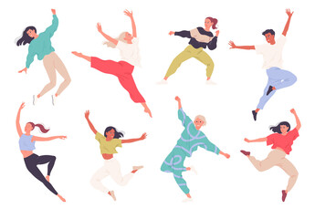 Dancers. Group of young happy dancing people. - obrazy, fototapety, plakaty