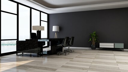 modern business office manager room with 3d design interior for company wall logo mockup
