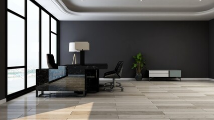 modern business office manager room with 3d design interior for company wall logo mockup