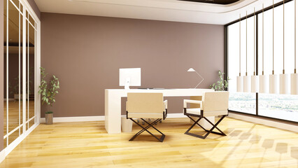 modern business office manager room with 3d design interior for company wall logo mockup