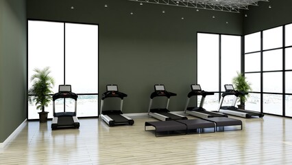 Black blank wall in modern gym interior with wooden floor