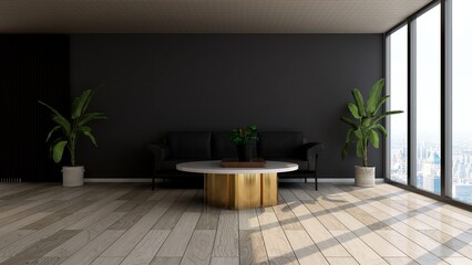 office wooden lobby waiting room for company wall logo mockup