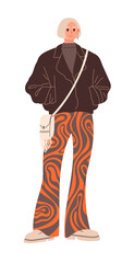 Young woman in a short jacket and printed pants