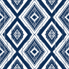 Navy Indigo Blue Diamond on White background. Geometric ethnic oriental pattern traditional Design for ,carpet,wallpaper,clothing,wrapping,Batik,fabric, illustration embroidery style - 490844815