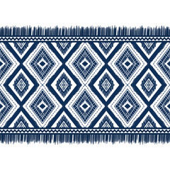 Navy Indigo Blue Diamond on White background. Geometric ethnic oriental pattern traditional Design for ,carpet,wallpaper,clothing,wrapping,Batik,fabric, illustration embroidery style - 490844816