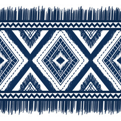 Navy Indigo Blue Diamond on White background. Geometric ethnic oriental pattern traditional Design for ,carpet,wallpaper,clothing,wrapping,Batik,fabric, illustration embroidery style - 490844817