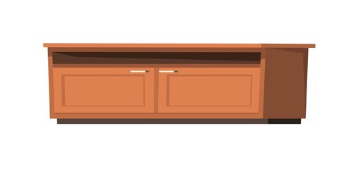 Bedside table with doors and niche under table top. Furniture in modern minimalist design. Cartoon style. Object isolated on white background. Vector